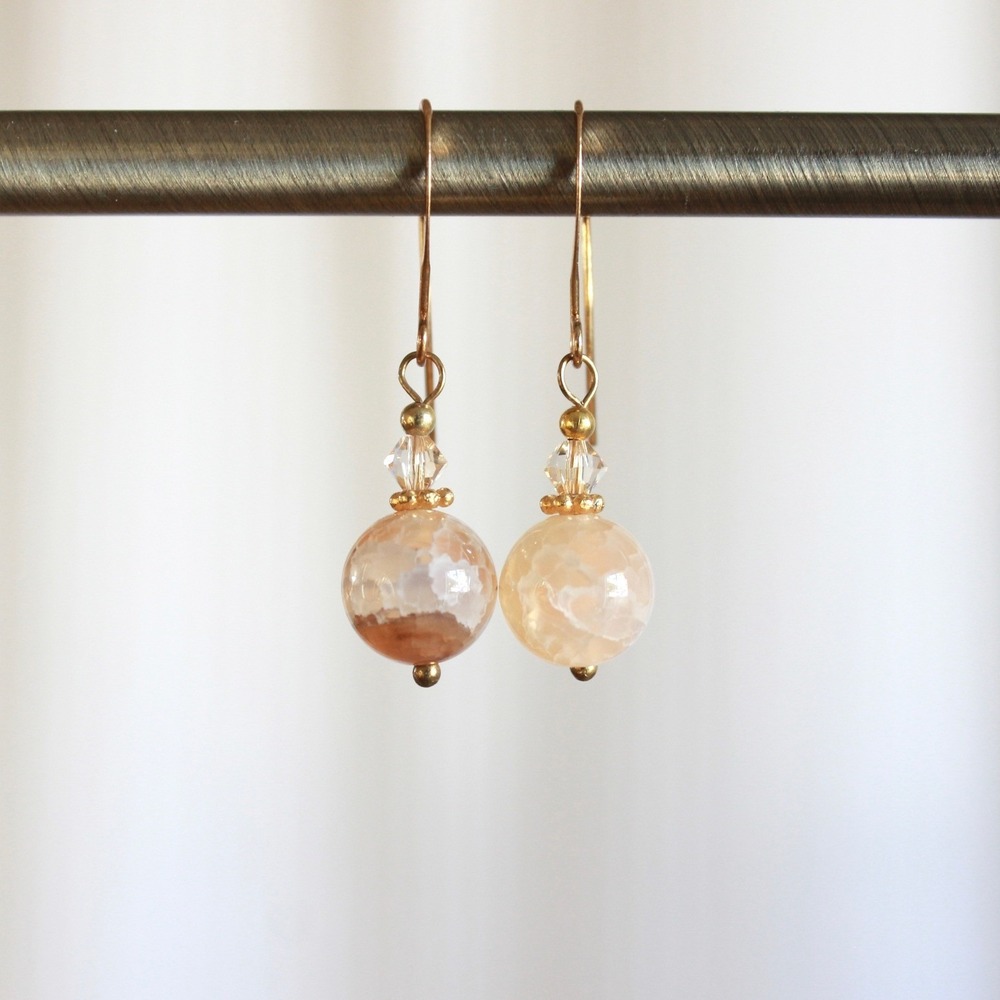 Unbranded Peach Agate Faceted Stone Crystal Gold‎ Tone Drop Earrings Boho F10